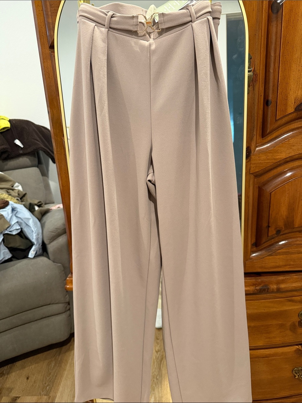 H&M Wide Leg High-Rise Pants in Blush Taupe